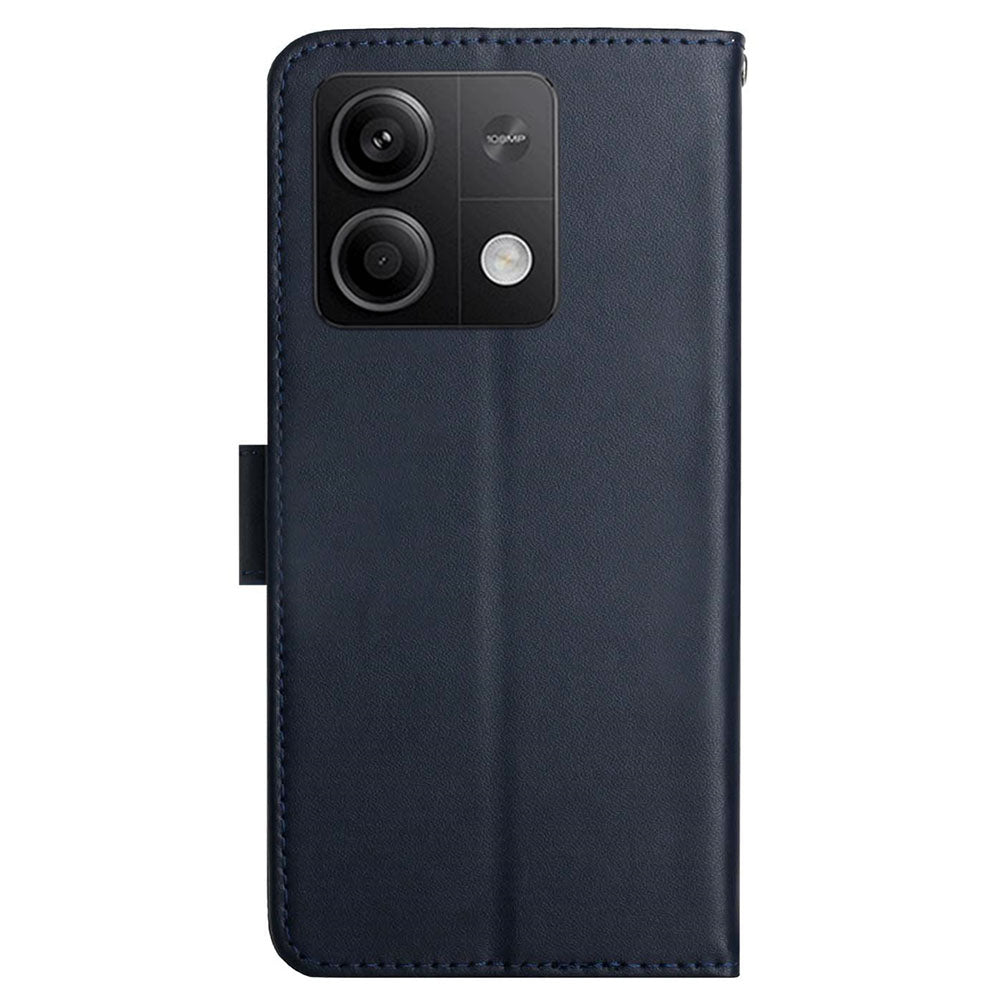 HT02 For Xiaomi Redmi Note 13 4G Case Wallet Phone Cover Genuine Cow Leather - Blue