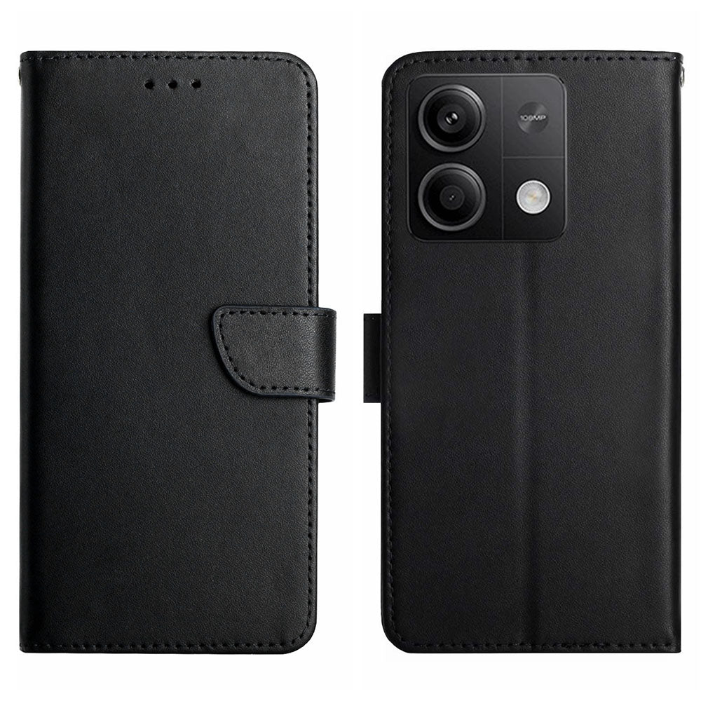 HT02 For Xiaomi Redmi Note 13 4G Case Wallet Phone Cover Genuine Cow Leather - Black
