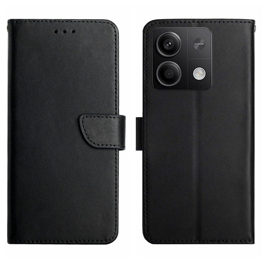 HT02 For Xiaomi Redmi Note 13 4G Case Wallet Phone Cover Genuine Cow Leather - Black