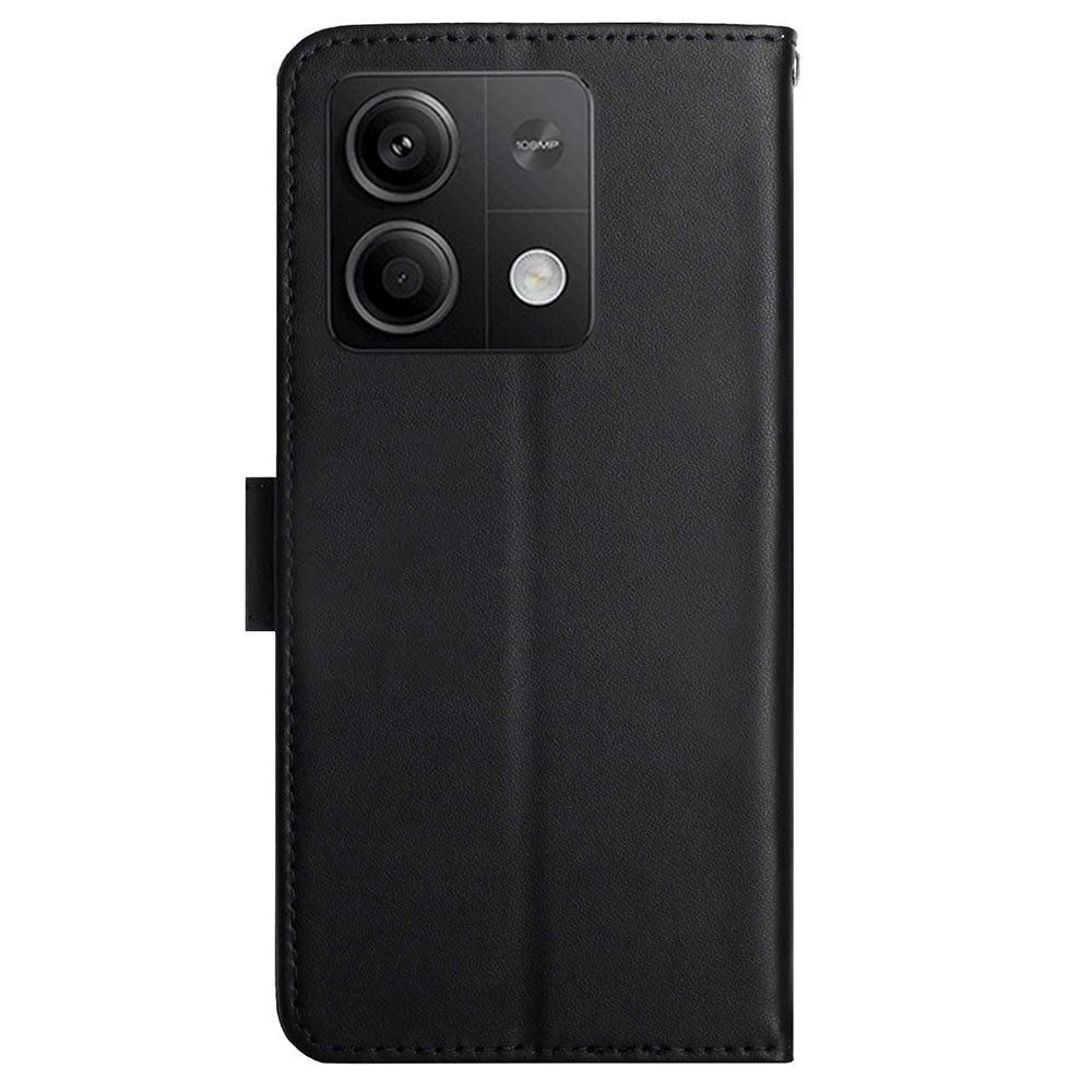 HT02 For Xiaomi Redmi Note 13 4G Case Wallet Phone Cover Genuine Cow Leather - Black