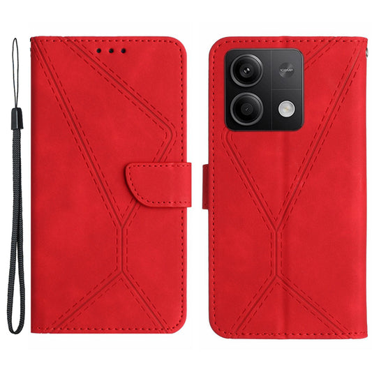 HT05 For Xiaomi Redmi Note 13 4G Magnetic Phone Case Splicing Lines Imprinted Cover - Red