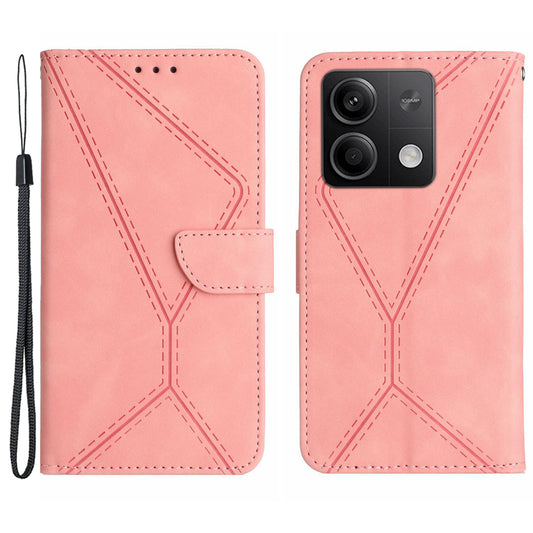HT05 For Xiaomi Redmi Note 13 4G Magnetic Phone Case Splicing Lines Imprinted Cover - Pink