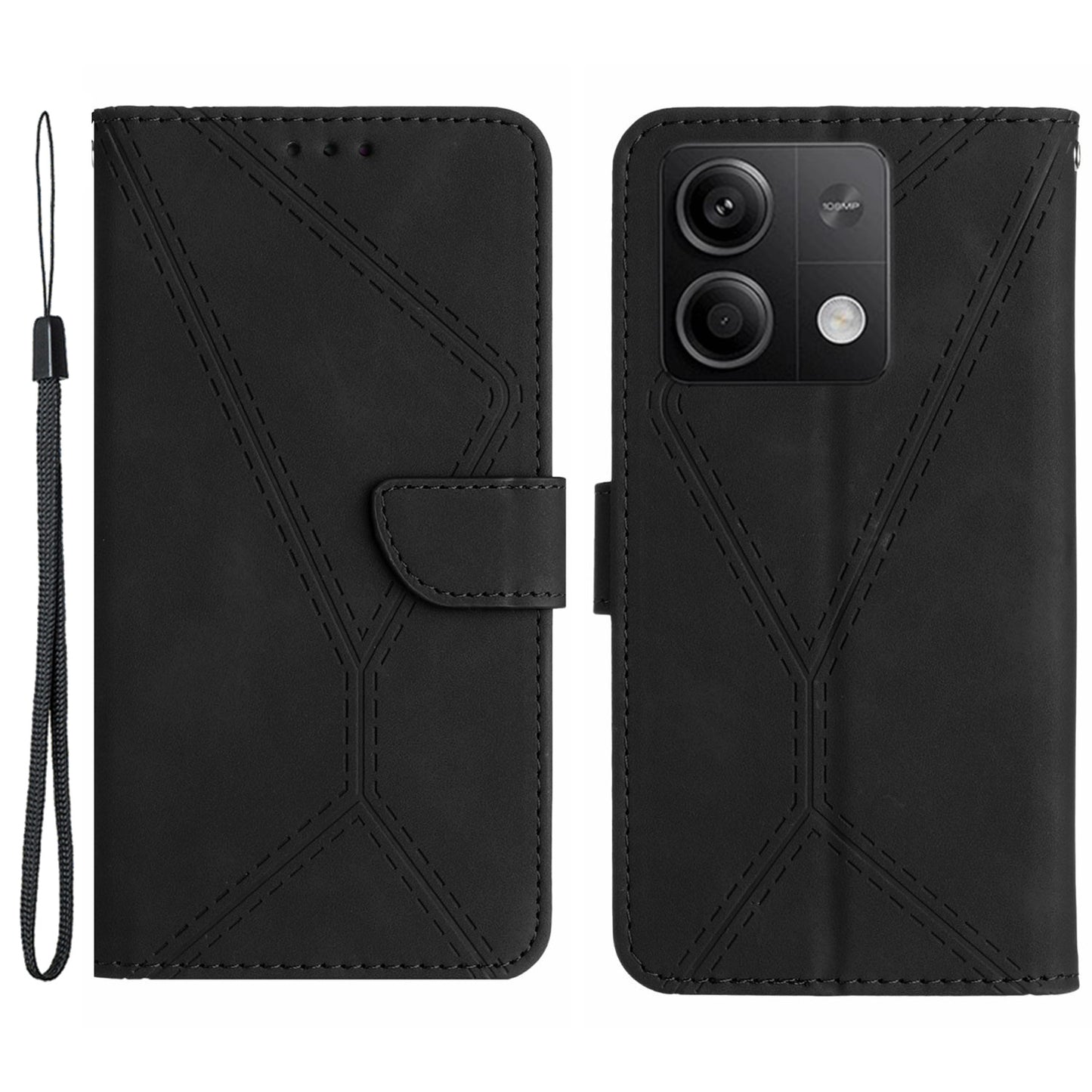 HT05 For Xiaomi Redmi Note 13 4G Magnetic Phone Case Splicing Lines Imprinted Cover - Black