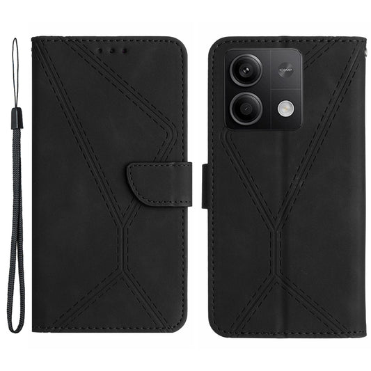 HT05 For Xiaomi Redmi Note 13 4G Magnetic Phone Case Splicing Lines Imprinted Cover - Black