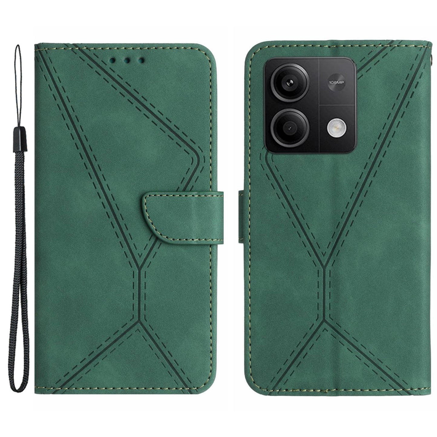 HT05 For Xiaomi Redmi Note 13 4G Magnetic Phone Case Splicing Lines Imprinted Cover - Green