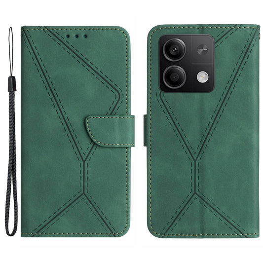 HT05 For Xiaomi Redmi Note 13 4G Magnetic Phone Case Splicing Lines Imprinted Cover - Green