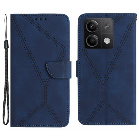 HT05 For Xiaomi Redmi Note 13 4G Magnetic Phone Case Splicing Lines Imprinted Cover - Blue