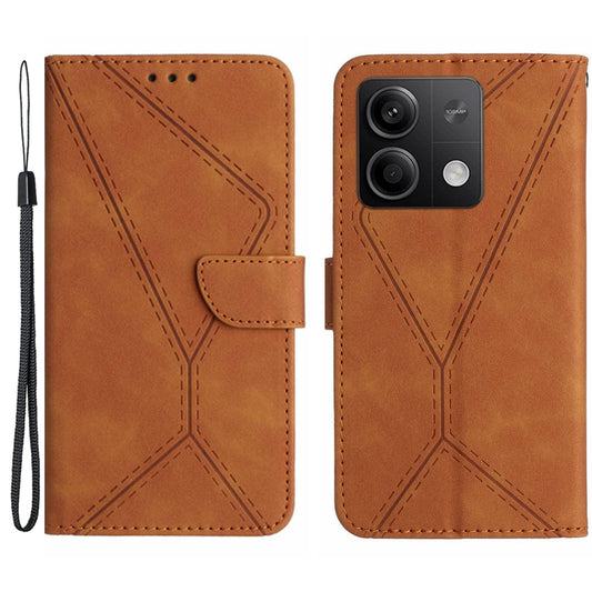 HT05 For Xiaomi Redmi Note 13 4G Magnetic Phone Case Splicing Lines Imprinted Cover - Brown
