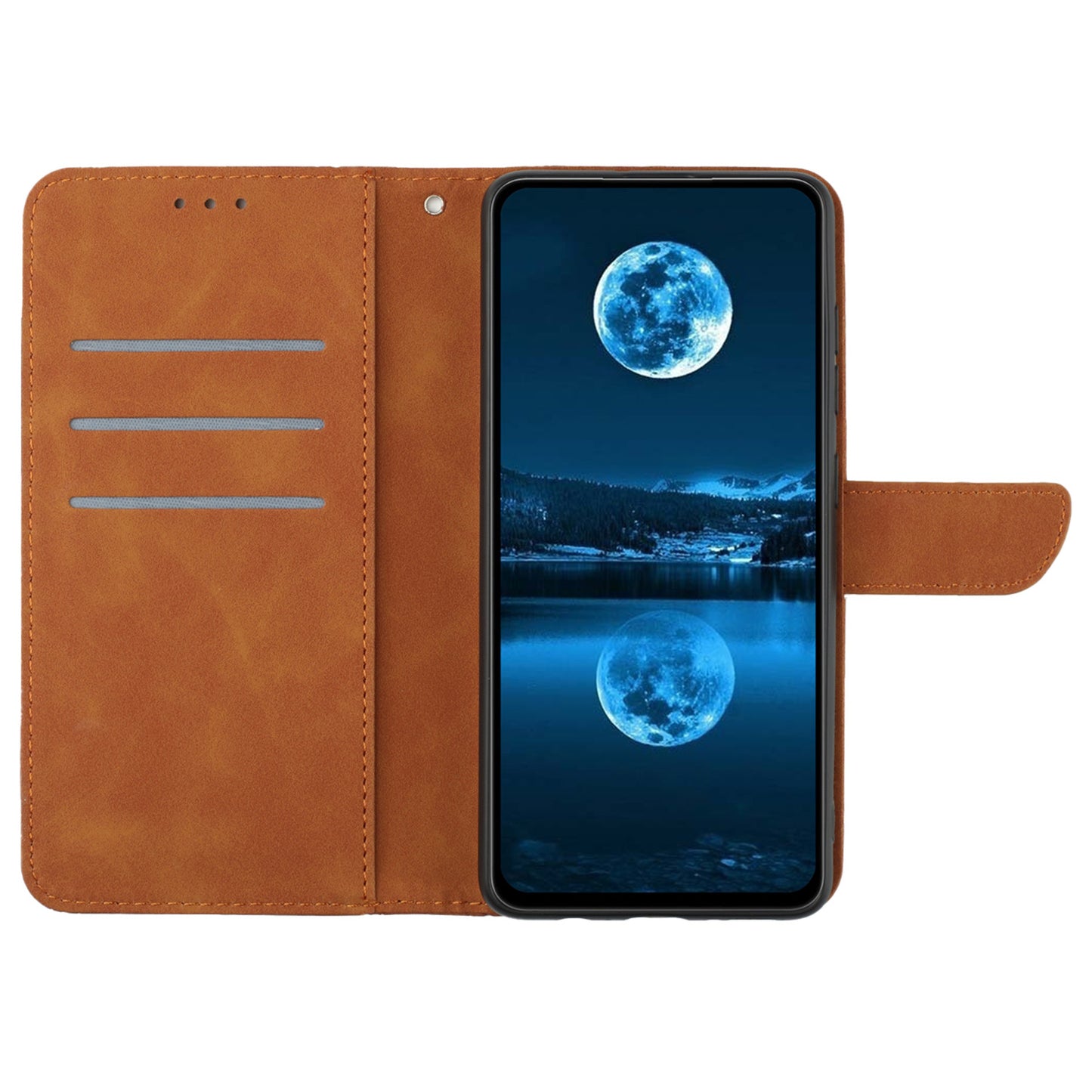 HT05 For Xiaomi Redmi Note 13 4G Magnetic Phone Case Splicing Lines Imprinted Cover - Brown