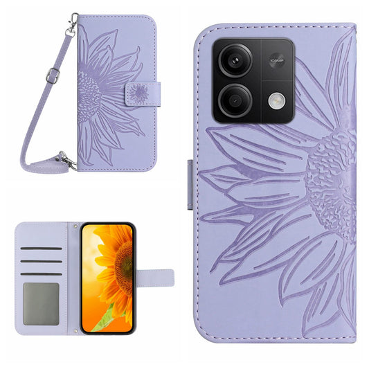 HT04 For Xiaomi Redmi Note 13 4G Magnetic Phone Case Sunflower Imprint Leather Cover - Light Purple