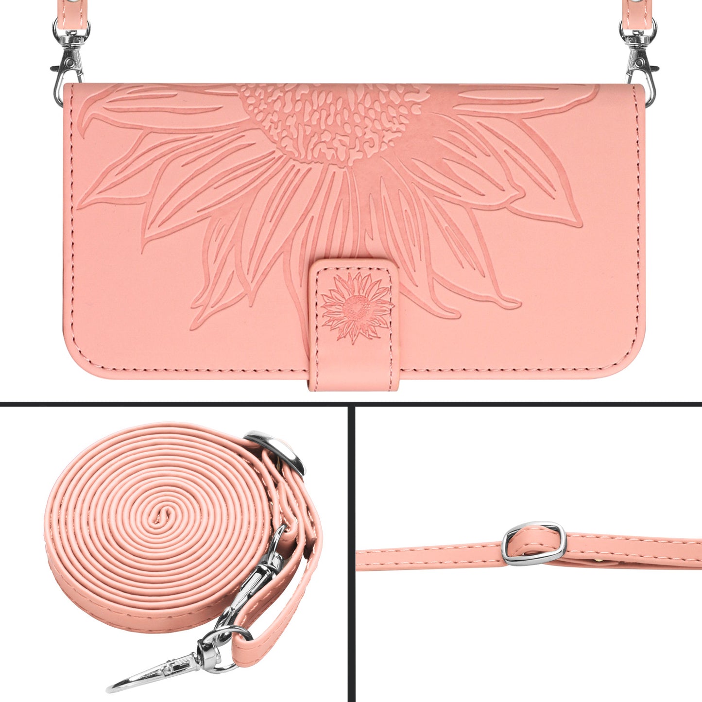HT04 For Xiaomi Redmi Note 13 4G Magnetic Phone Case Sunflower Imprint Leather Cover - Light Pink