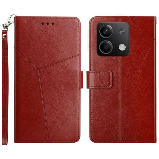 HT01 For Xiaomi Redmi Note 13 4G Magnetic Phone Case Y-shaped Line Imprinted Cover - Brown
