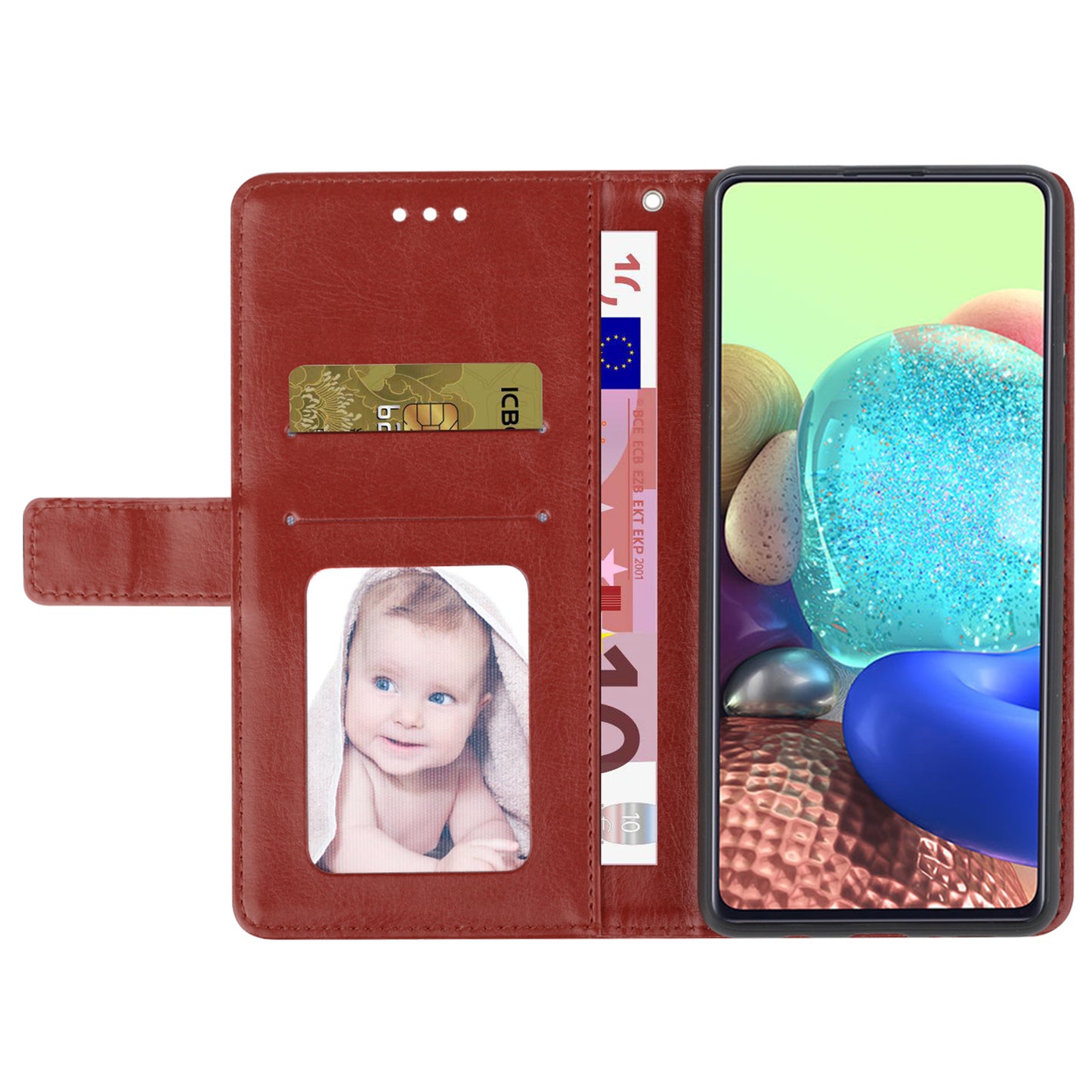 HT01 For Xiaomi Redmi Note 13 4G Magnetic Phone Case Y-shaped Line Imprinted Cover - Brown