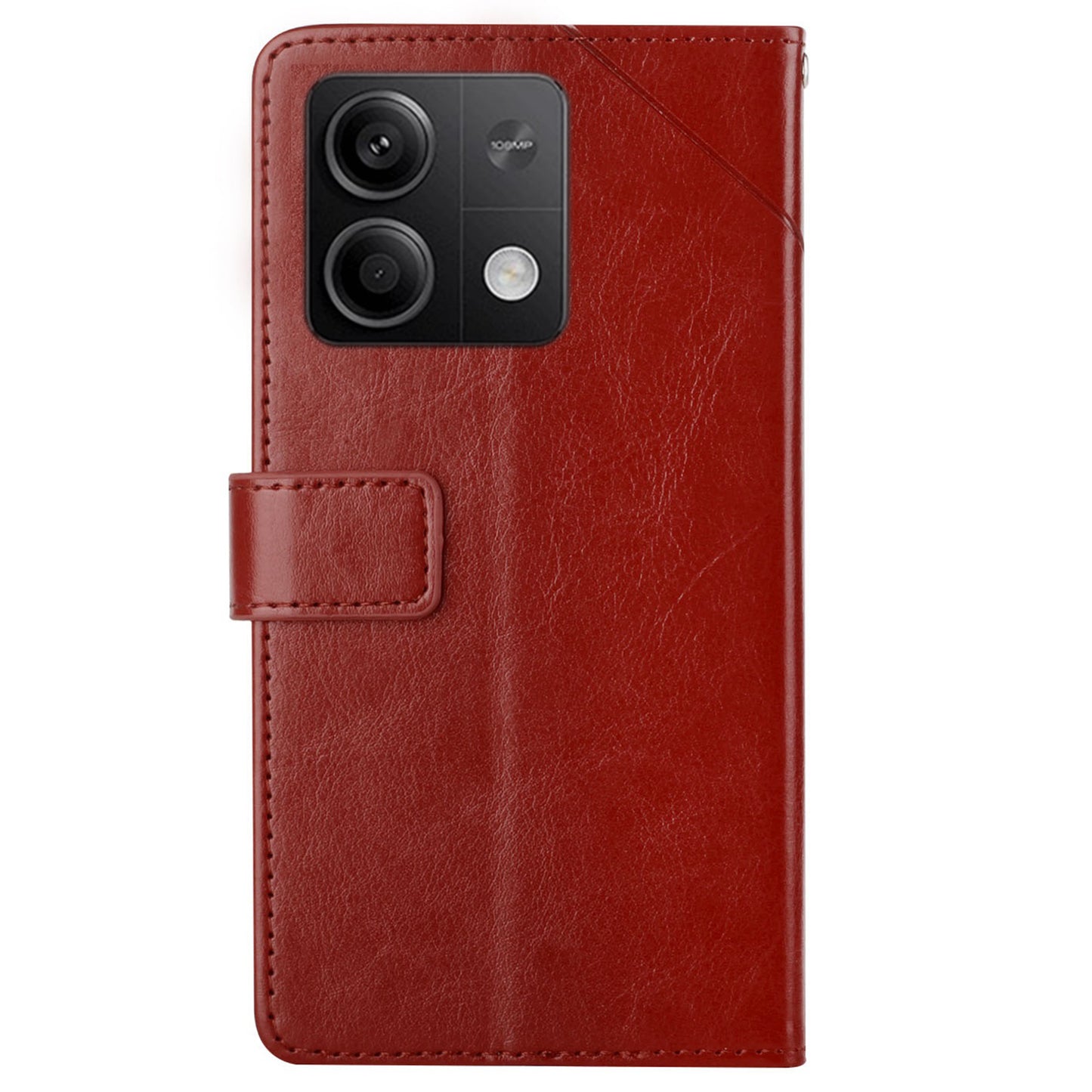 HT01 For Xiaomi Redmi Note 13 4G Magnetic Phone Case Y-shaped Line Imprinted Cover - Brown