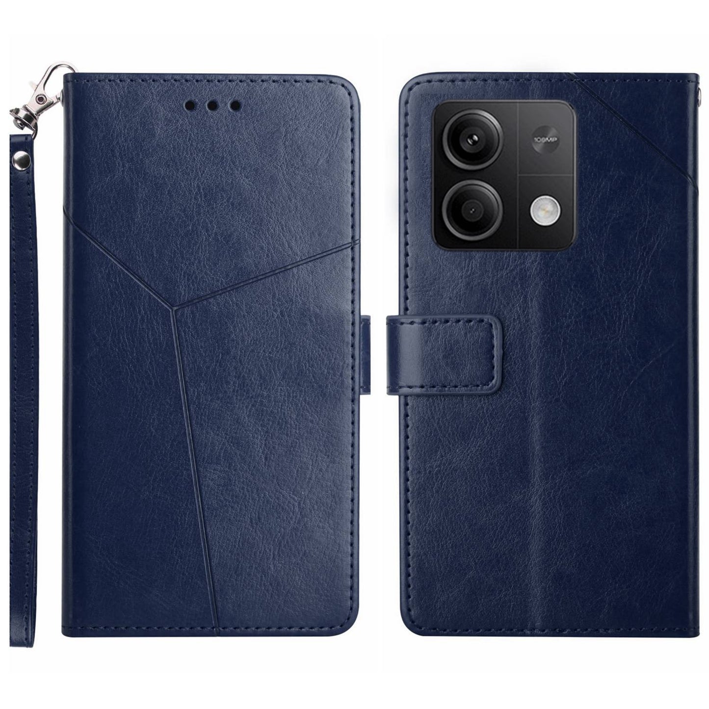 HT01 For Xiaomi Redmi Note 13 4G Magnetic Phone Case Y-shaped Line Imprinted Cover - Blue