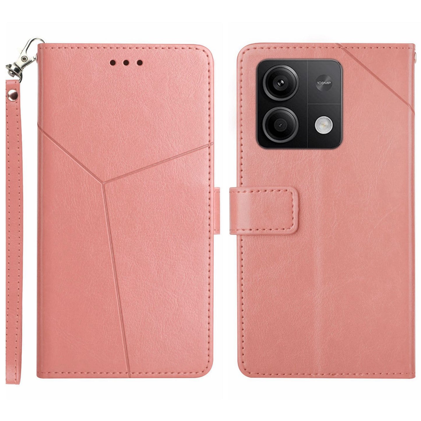 HT01 For Xiaomi Redmi Note 13 4G Magnetic Phone Case Y-shaped Line Imprinted Cover - Pink