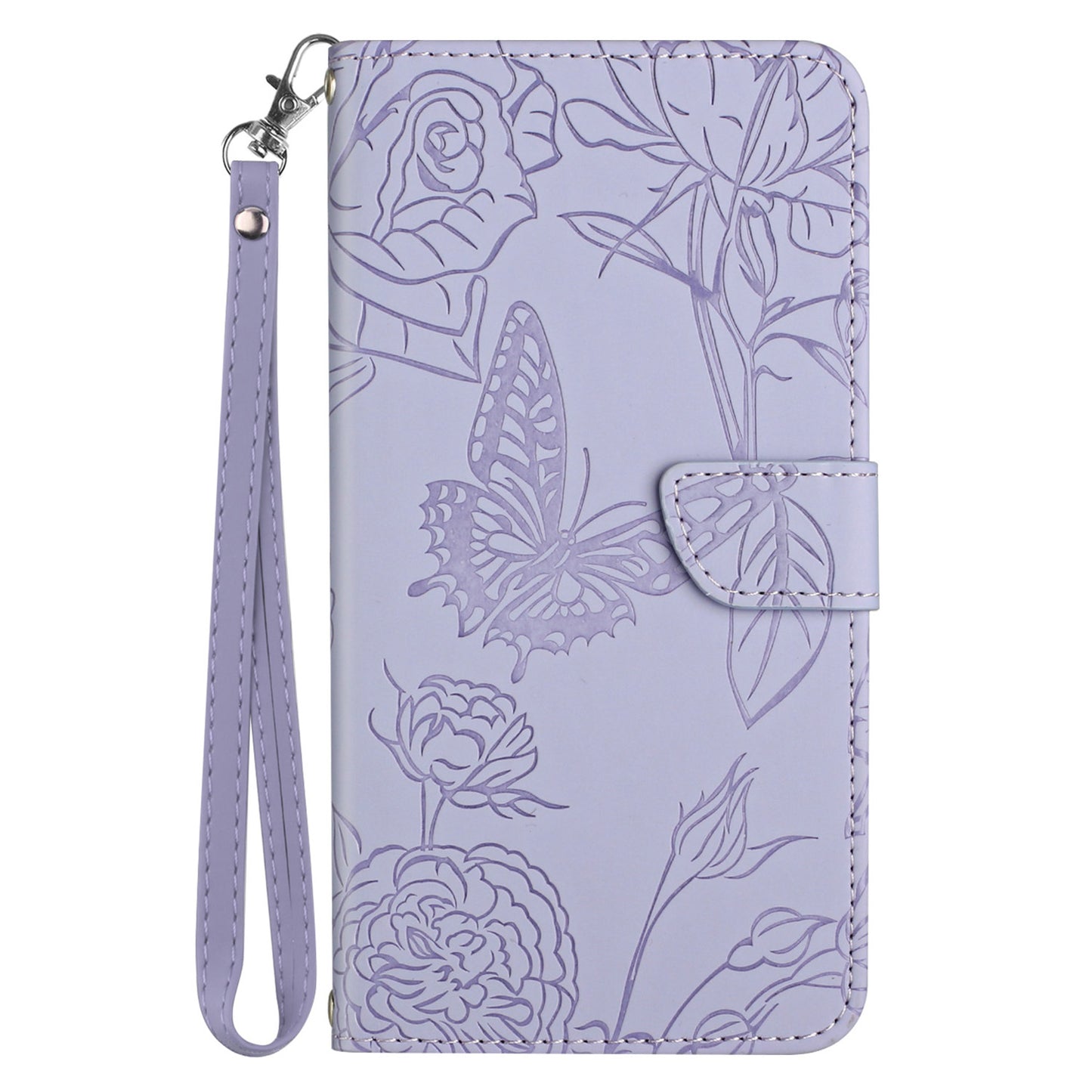 HT03 For Xiaomi Redmi Note 13 4G Case Leather Imprinted Phone Wallet Cover with Hand Strap - Purple