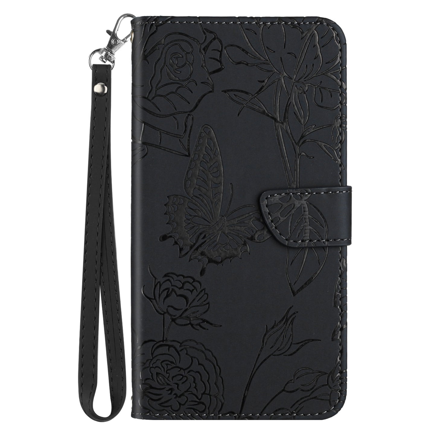HT03 For Xiaomi Redmi Note 13 4G Case Leather Imprinted Phone Wallet Cover with Hand Strap - Black