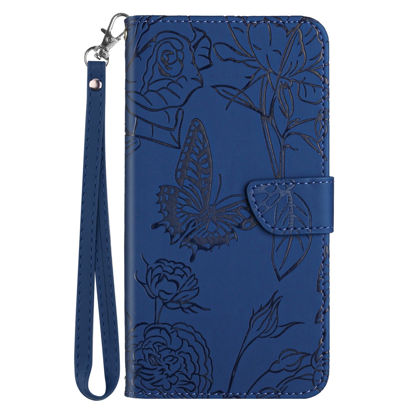 HT03 For Xiaomi Redmi Note 13 4G Case Leather Imprinted Phone Wallet Cover with Hand Strap - Blue