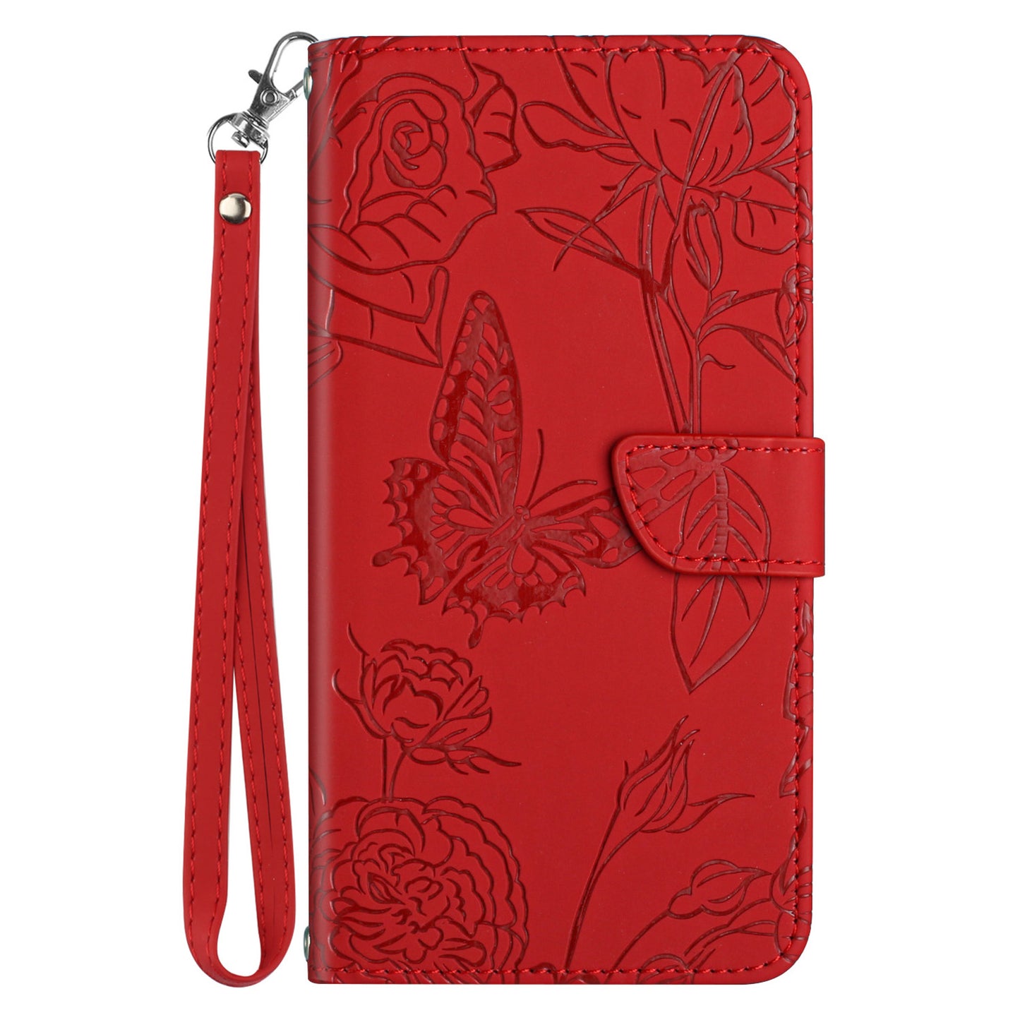 HT03 For Xiaomi Redmi Note 13 4G Case Leather Imprinted Phone Wallet Cover with Hand Strap - Red