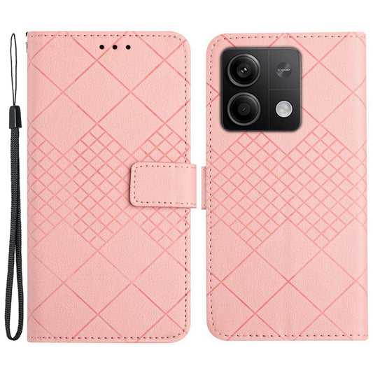 HT06 For Xiaomi Redmi Note 13 4G Wallet Case Rhombus Pattern Flip Leather Cover - Pink
