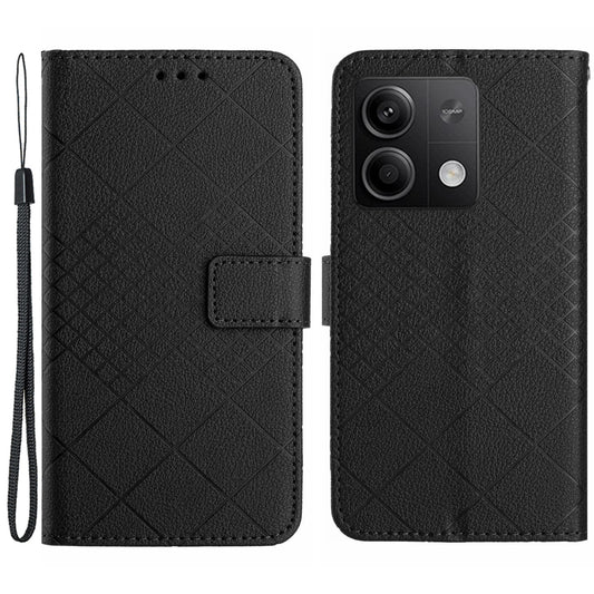 HT06 For Xiaomi Redmi Note 13 4G Wallet Case Rhombus Pattern Flip Leather Cover - Black