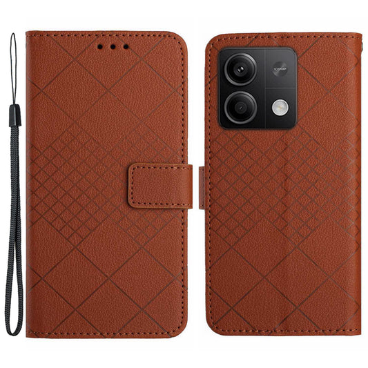 HT06 For Xiaomi Redmi Note 13 4G Wallet Case Rhombus Pattern Flip Leather Cover - Brown