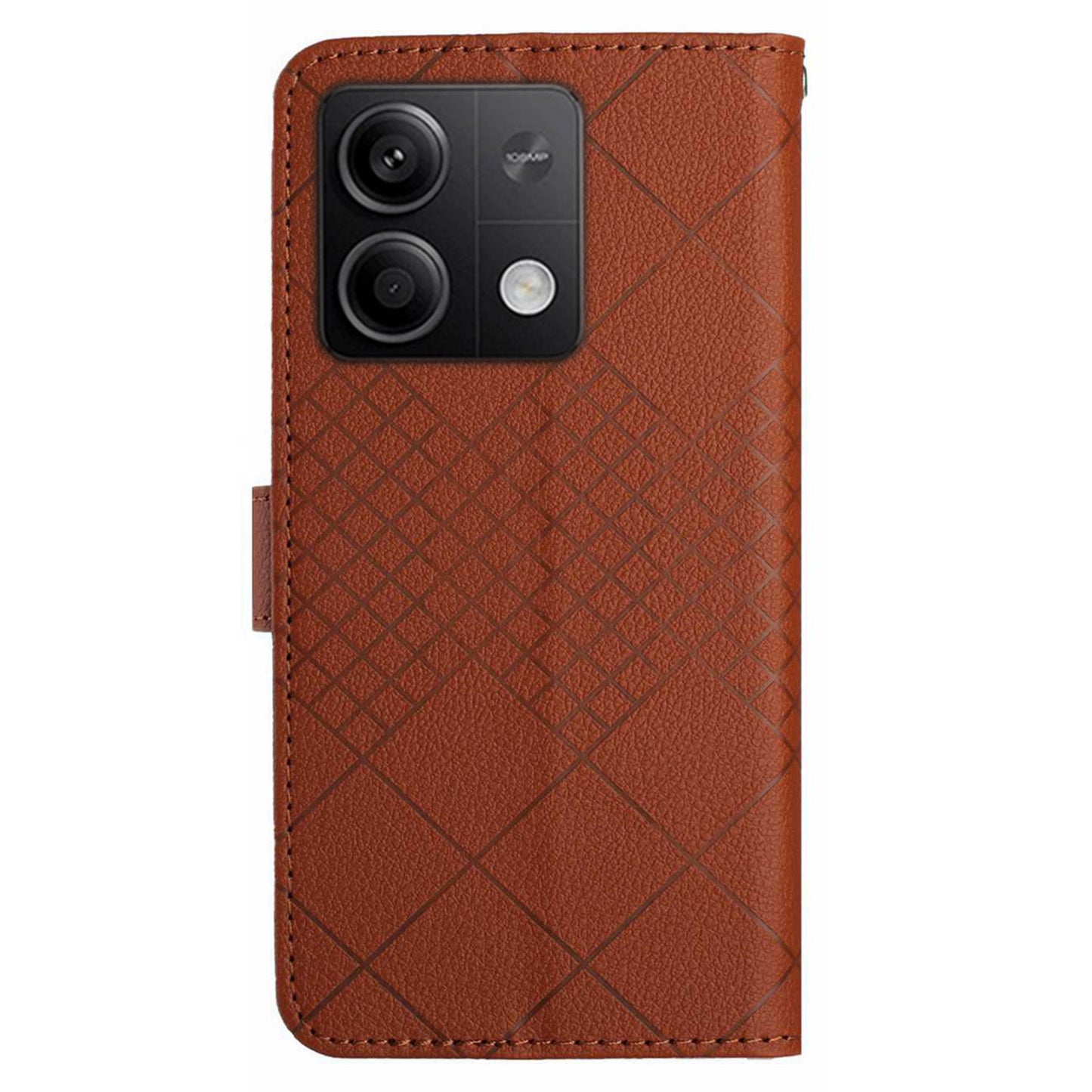 HT06 For Xiaomi Redmi Note 13 4G Wallet Case Rhombus Pattern Flip Leather Cover - Brown