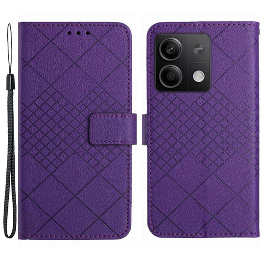 HT06 For Xiaomi Redmi Note 13 4G Wallet Case Rhombus Pattern Flip Leather Cover - Dark Purple