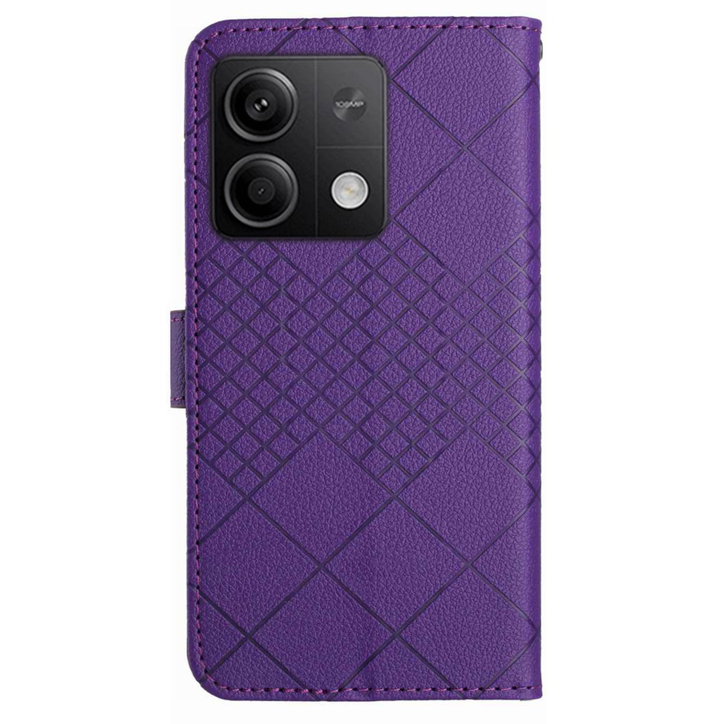 HT06 For Xiaomi Redmi Note 13 4G Wallet Case Rhombus Pattern Flip Leather Cover - Dark Purple