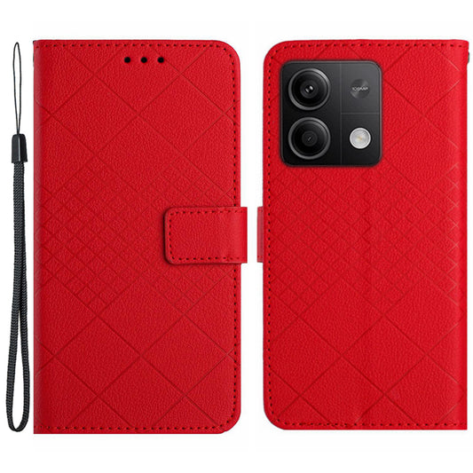 HT06 For Xiaomi Redmi Note 13 4G Wallet Case Rhombus Pattern Flip Leather Cover - Red