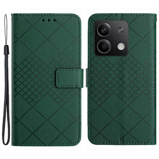 HT06 For Xiaomi Redmi Note 13 4G Wallet Case Rhombus Pattern Flip Leather Cover - Green