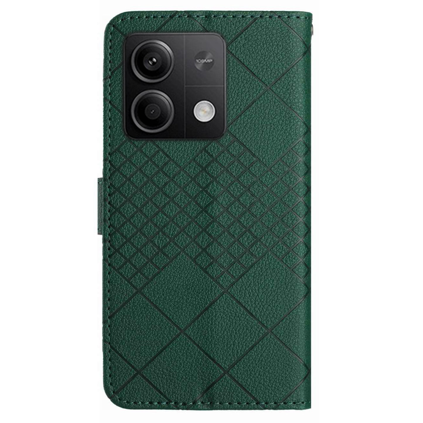 HT06 For Xiaomi Redmi Note 13 4G Wallet Case Rhombus Pattern Flip Leather Cover - Green