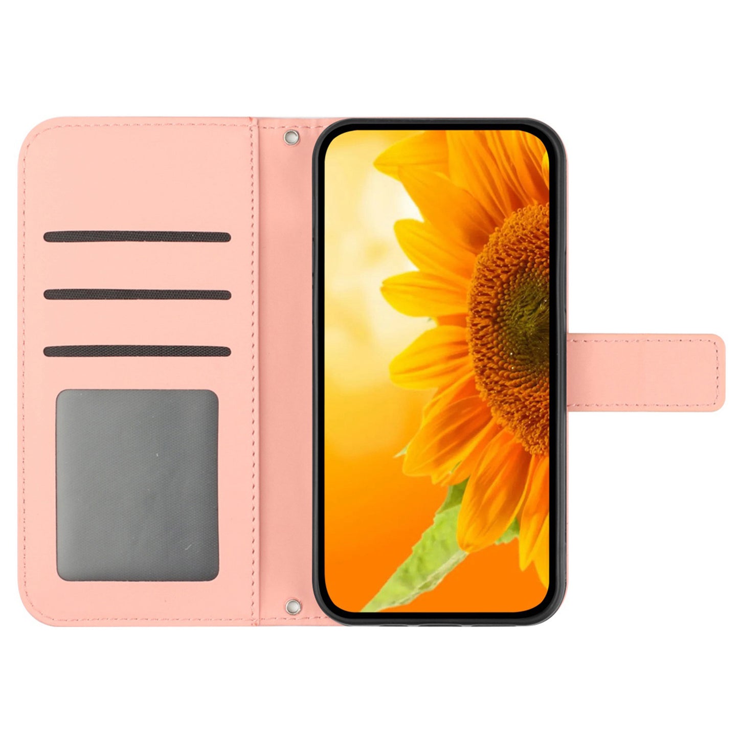 HT04 For Xiaomi Redmi Note 13 4G Leather Wallet Flip Cover Sunflower Pattern Phone Case - Light Pink