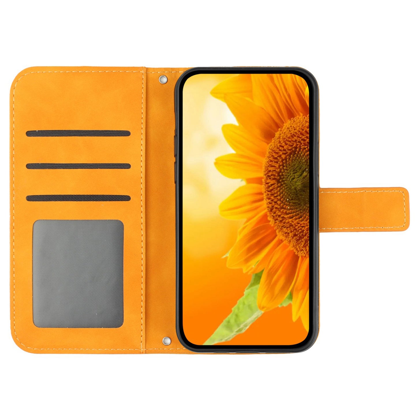 HT04 For Xiaomi Redmi Note 13 4G Leather Wallet Flip Cover Sunflower Pattern Phone Case - Yellow