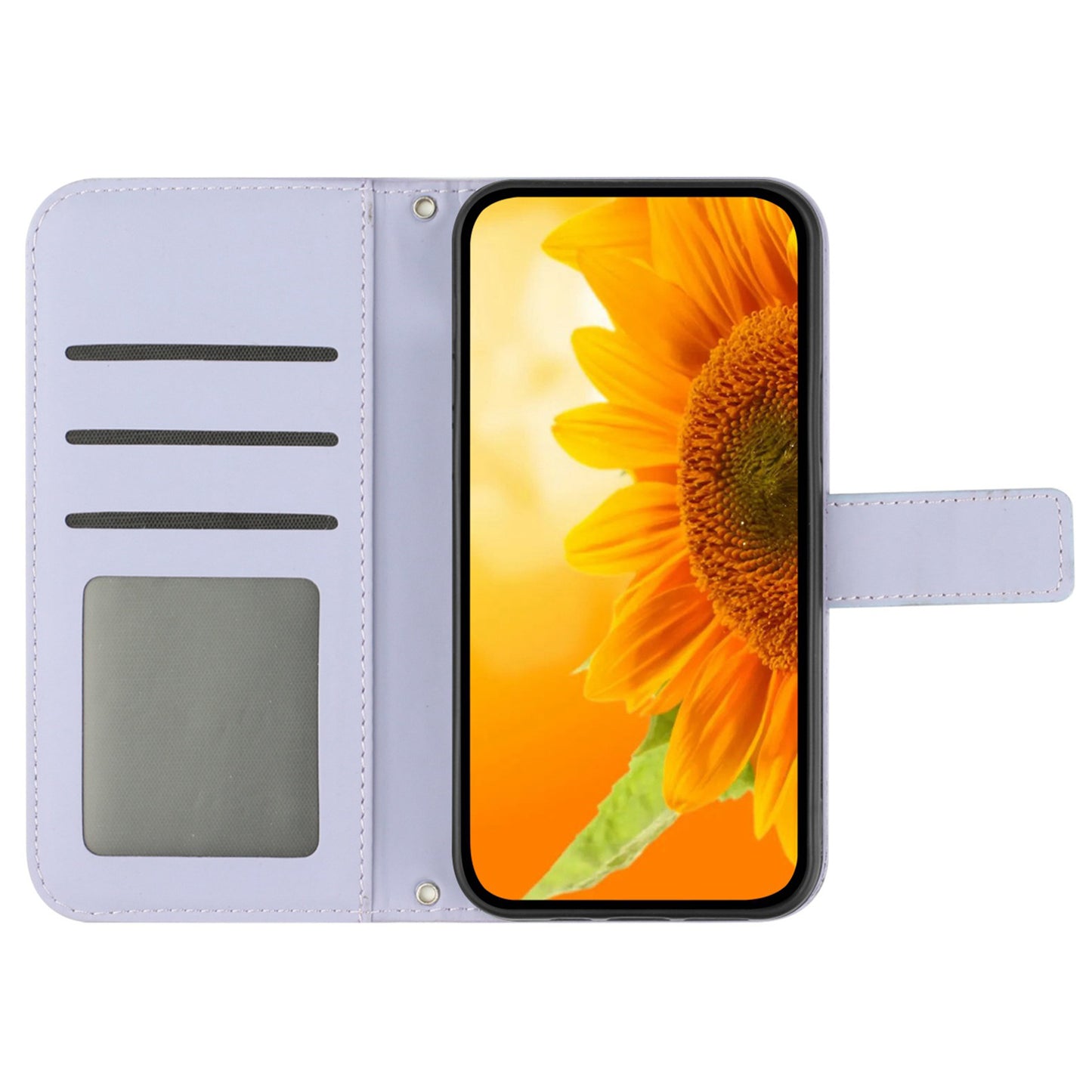 HT04 For Xiaomi Redmi Note 13 4G Leather Wallet Flip Cover Sunflower Pattern Phone Case - Light Purple