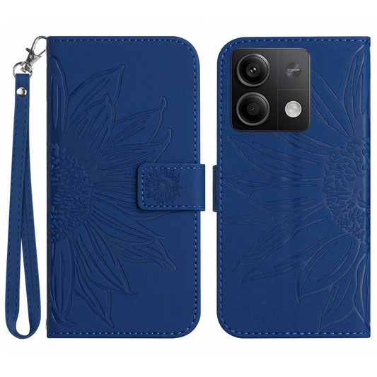 HT04 For Xiaomi Redmi Note 13 4G Leather Wallet Flip Cover Sunflower Pattern Phone Case - Sapphire