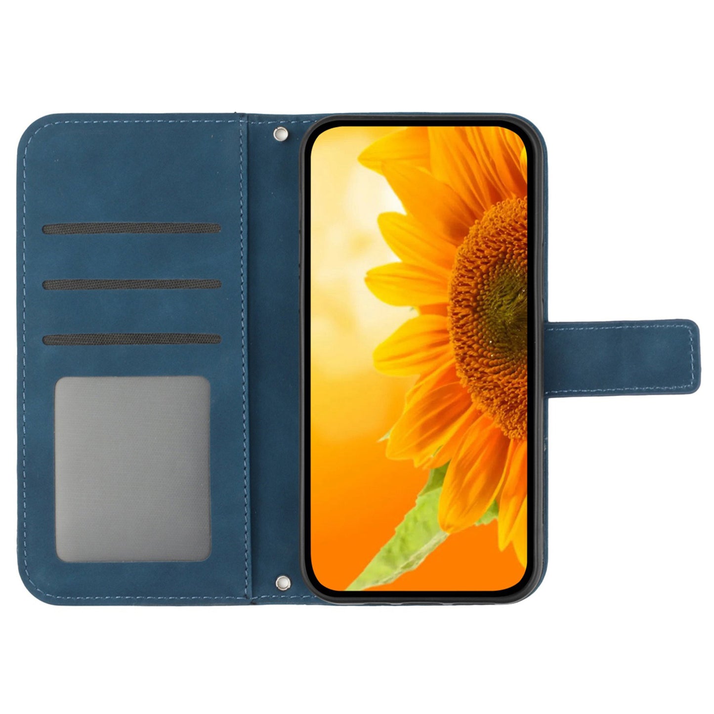 HT04 For Xiaomi Redmi Note 13 4G Leather Wallet Flip Cover Sunflower Pattern Phone Case - Dark Blue