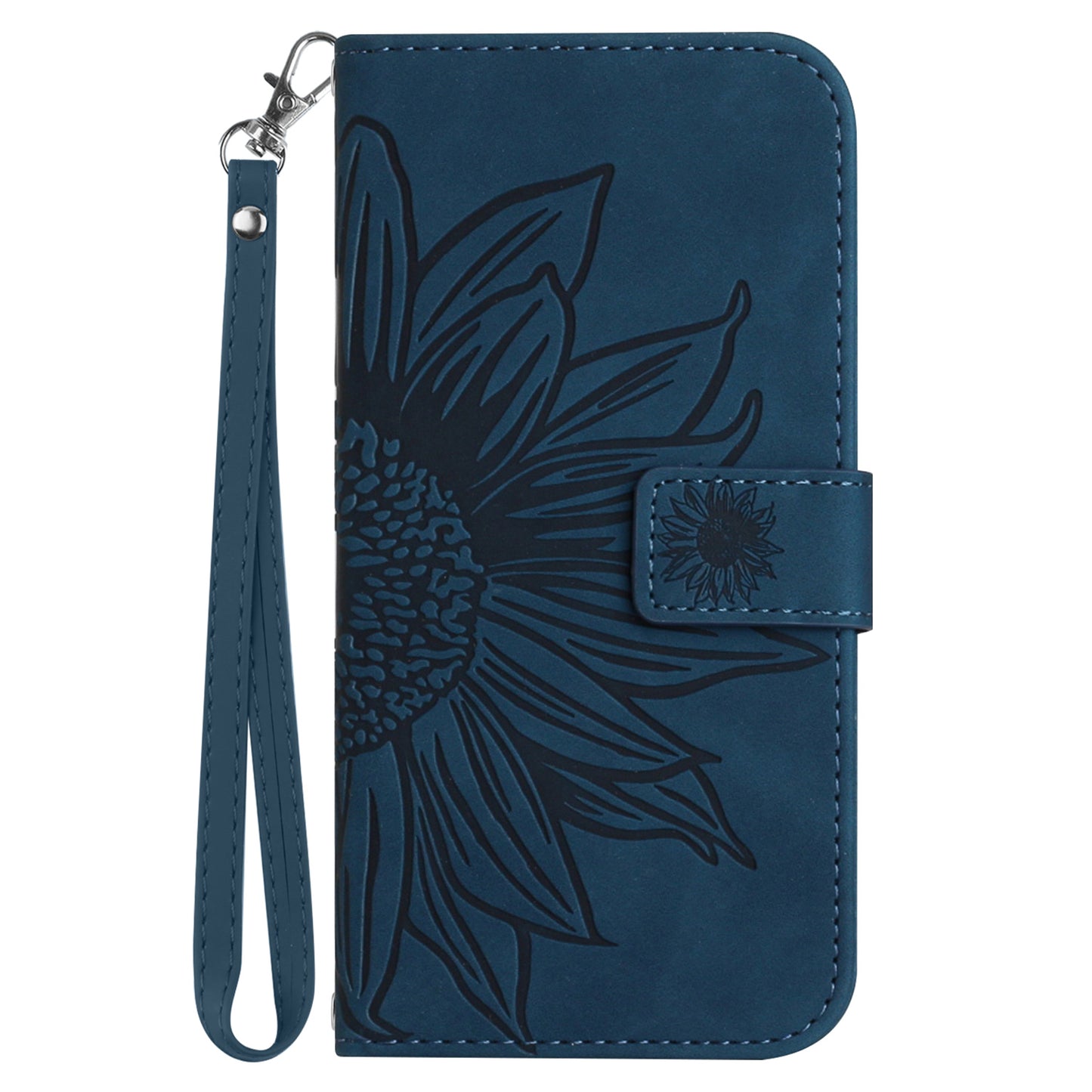 HT04 For Xiaomi Redmi Note 13 4G Leather Wallet Flip Cover Sunflower Pattern Phone Case - Dark Blue