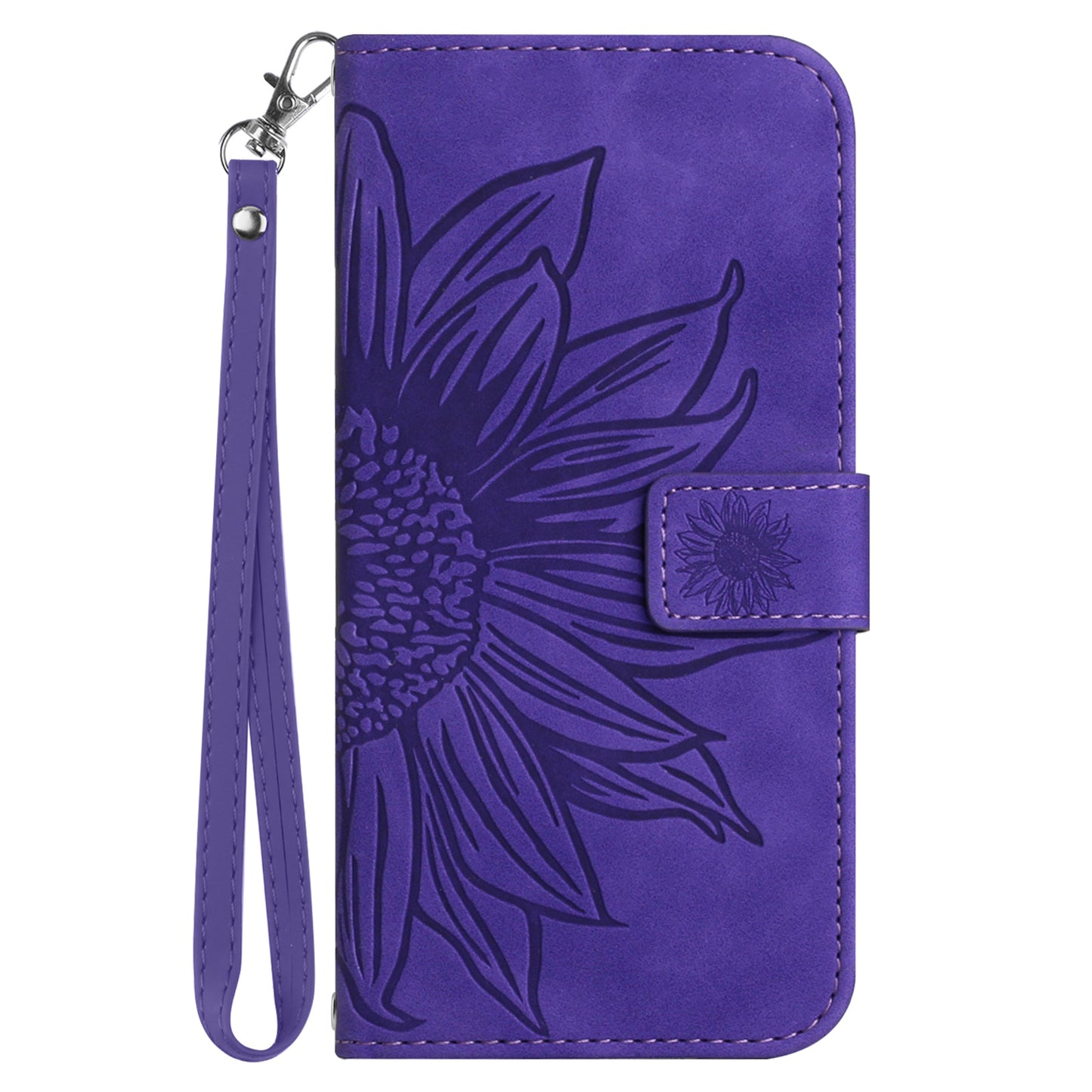HT04 For Xiaomi Redmi Note 13 4G Leather Wallet Flip Cover Sunflower Pattern Phone Case - Dark Purple