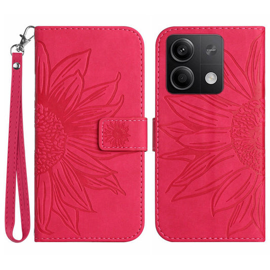 HT04 For Xiaomi Redmi Note 13 4G Leather Wallet Flip Cover Sunflower Pattern Phone Case - Rose