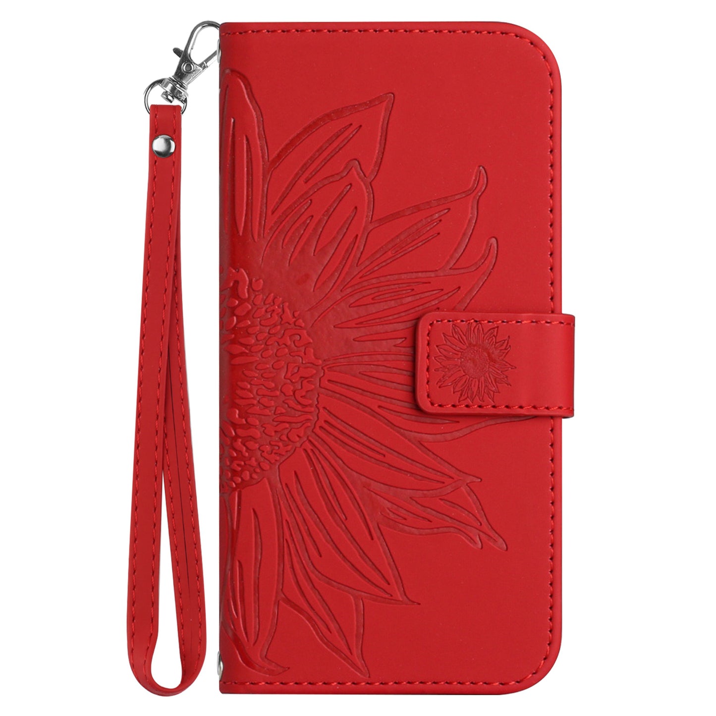 HT04 For Xiaomi Redmi Note 13 4G Leather Wallet Flip Cover Sunflower Pattern Phone Case - Red