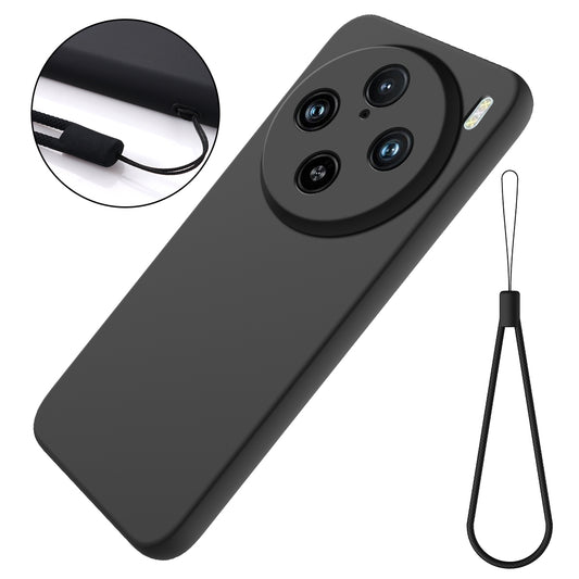 For vivo X100 Pro 5G Case Slim-Fit Phone Cover Liquid Silicone Phone Shell with Strap - Black