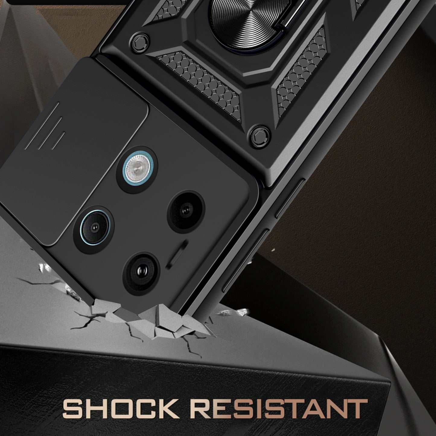 For Xiaomi Redmi Note 13 Pro 5G / Poco X6 5G Case Kickstand Slide Lens Window Phone Cover - Black