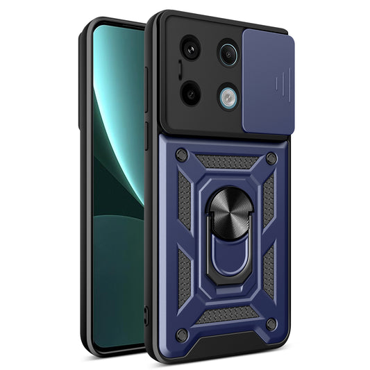 For Xiaomi Redmi Note 13 Pro 5G / Poco X6 5G Case Kickstand Slide Lens Window Phone Cover - Blue