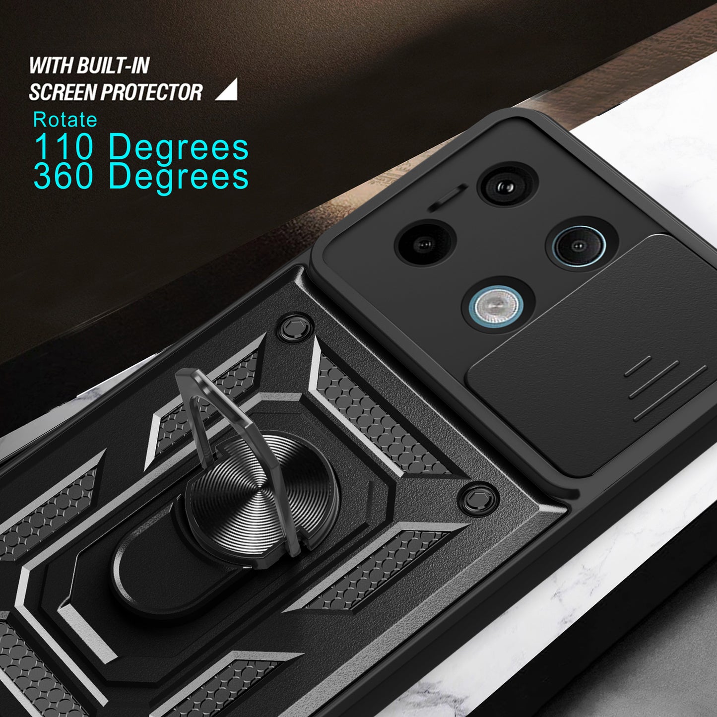 For Xiaomi Redmi Note 13 Pro 5G / Poco X6 5G Case Kickstand Slide Lens Window Phone Cover - Blue