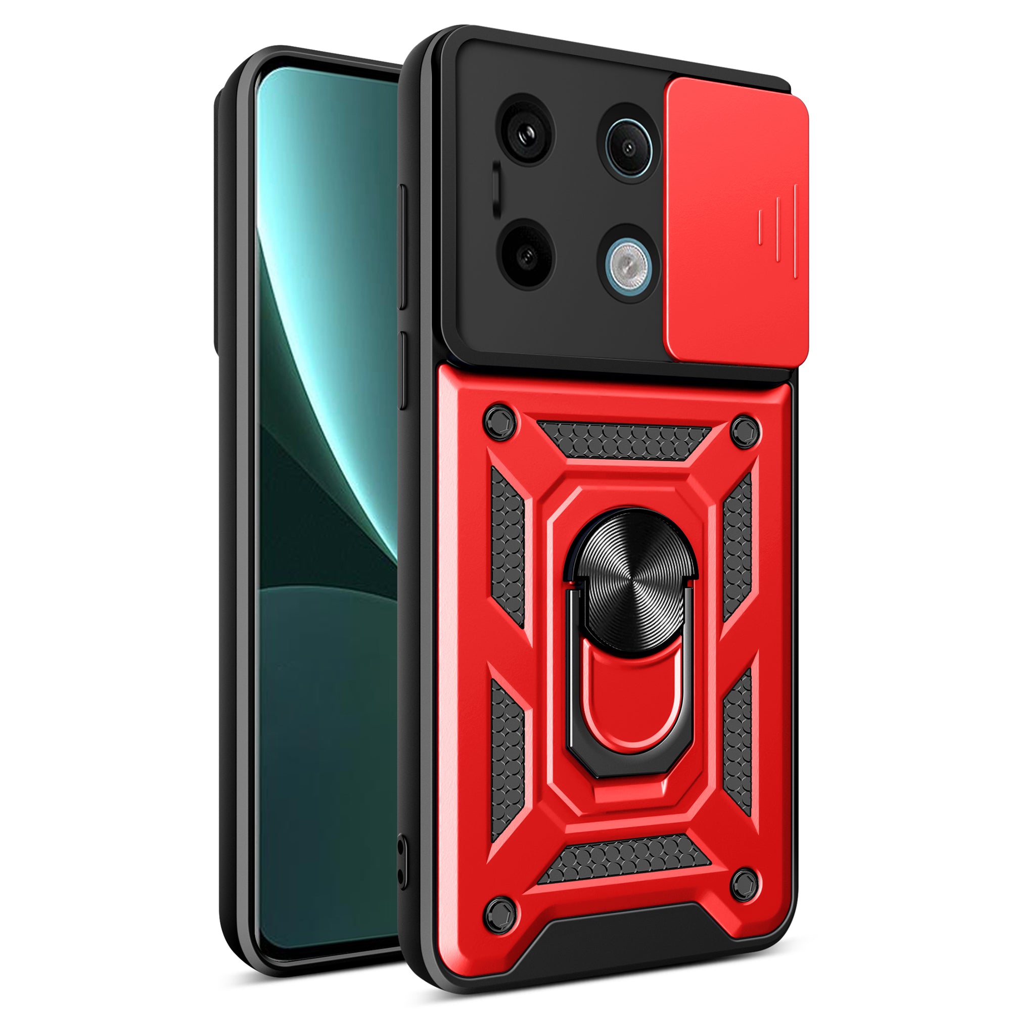 For Xiaomi Redmi Note 13 Pro 5G / Poco X6 5G Case Kickstand Slide Lens Window Phone Cover - Red