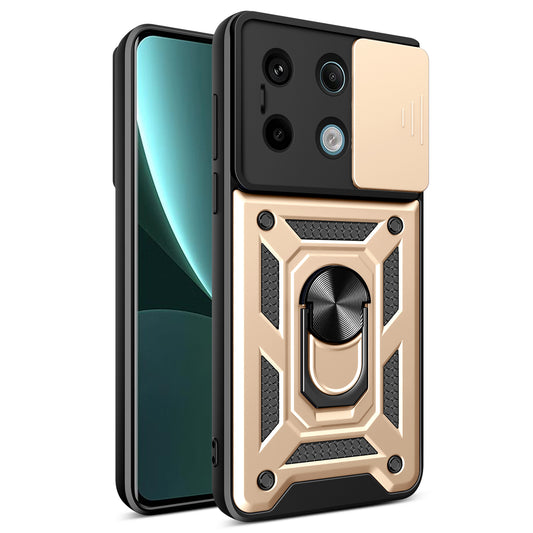 For Xiaomi Redmi Note 13 Pro 5G / Poco X6 5G Case Kickstand Slide Lens Window Phone Cover - Gold