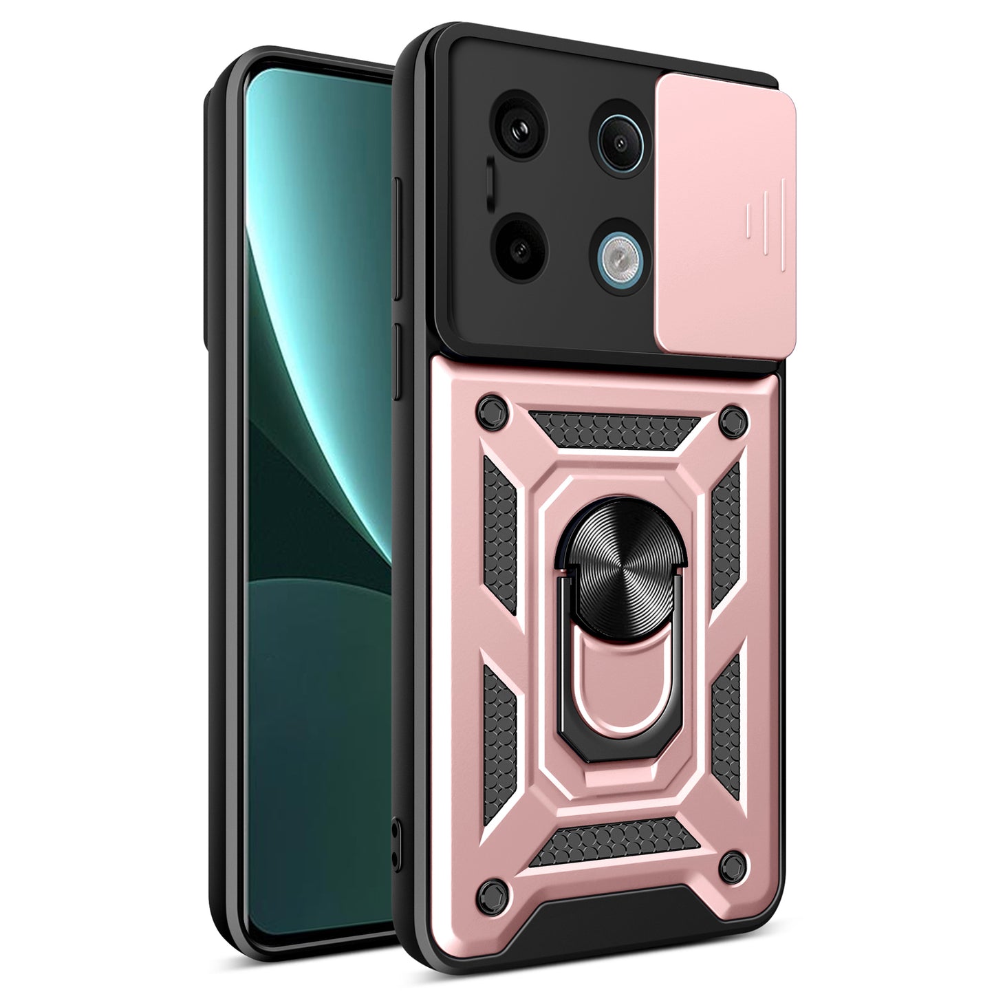 For Xiaomi Redmi Note 13 Pro 5G / Poco X6 5G Case Kickstand Slide Lens Window Phone Cover - Rose Gold