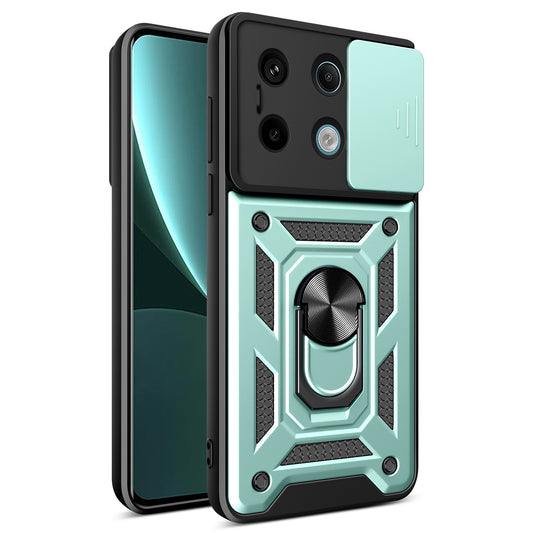 For Xiaomi Redmi Note 13 Pro 5G / Poco X6 5G Case Kickstand Slide Lens Window Phone Cover - Green